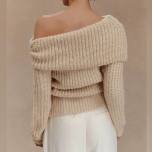 Meshki Cream Off-Shoulder Knit Sweater